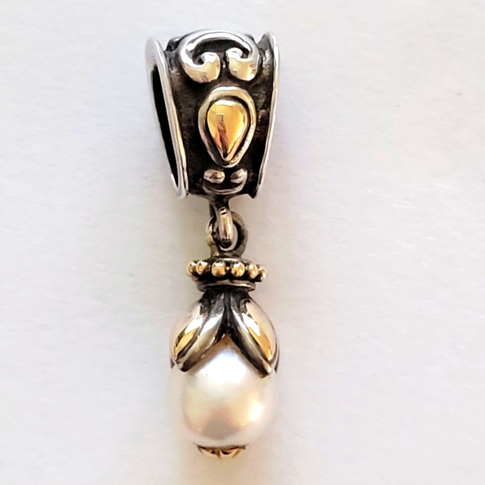 John Hardy Pearl Drop Pendant 18kt Gold accents &.925 silver
